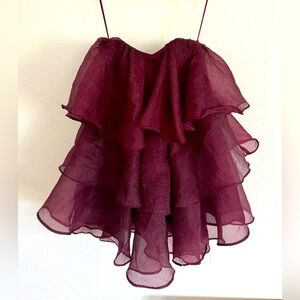 Altar’d State strapless dress in beautiful burgundy. Super fun and flouncy!